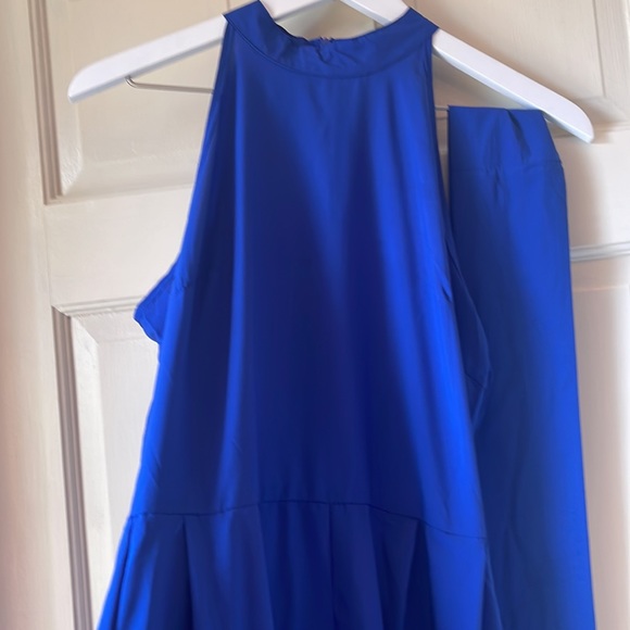 Hi Lo High Neck Belted Maxi Dress Royal Blue - Picture 4 of 4